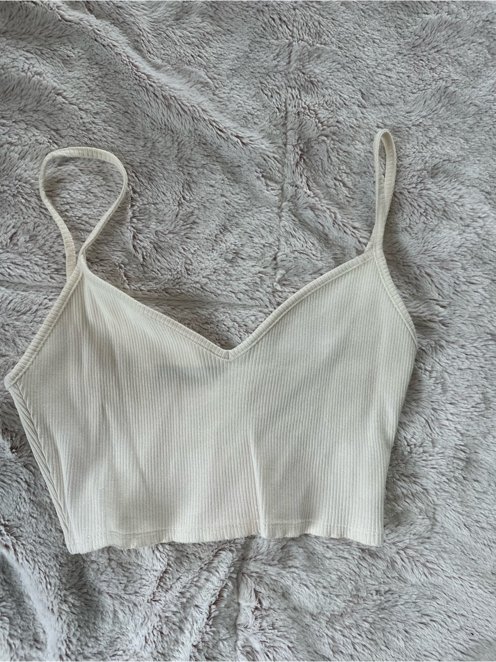 Naked wardrobe Ribbed V-Neck Cropped Cami Top in Cream